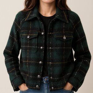 Christopher and Banks Plaid Button Down Jacket Green Small